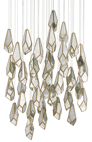 Glace 36-Light Multi-Drop Pendant: Elegant Brass & Raj Mirror Fixture with Adjustable Heights for Any Space
