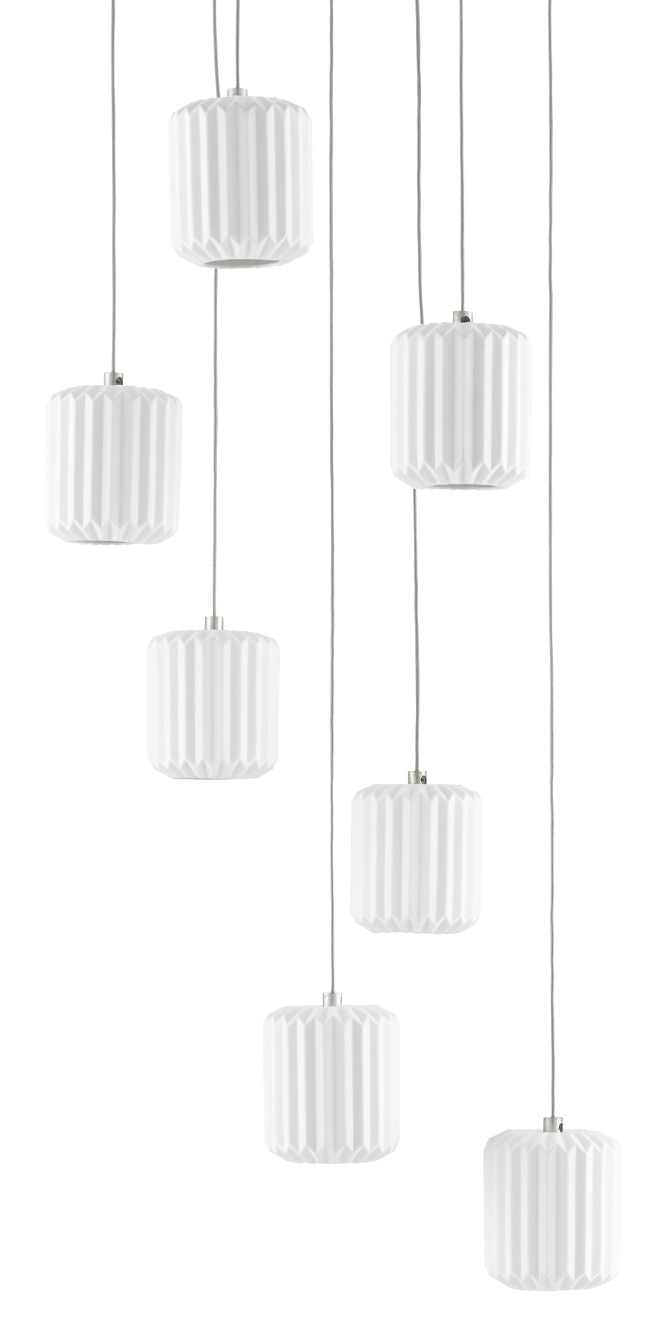 Dove 7-Light Multi-Drop Pendant Light Fixture with Pleated Ceramic Shades for Elegant Illumination