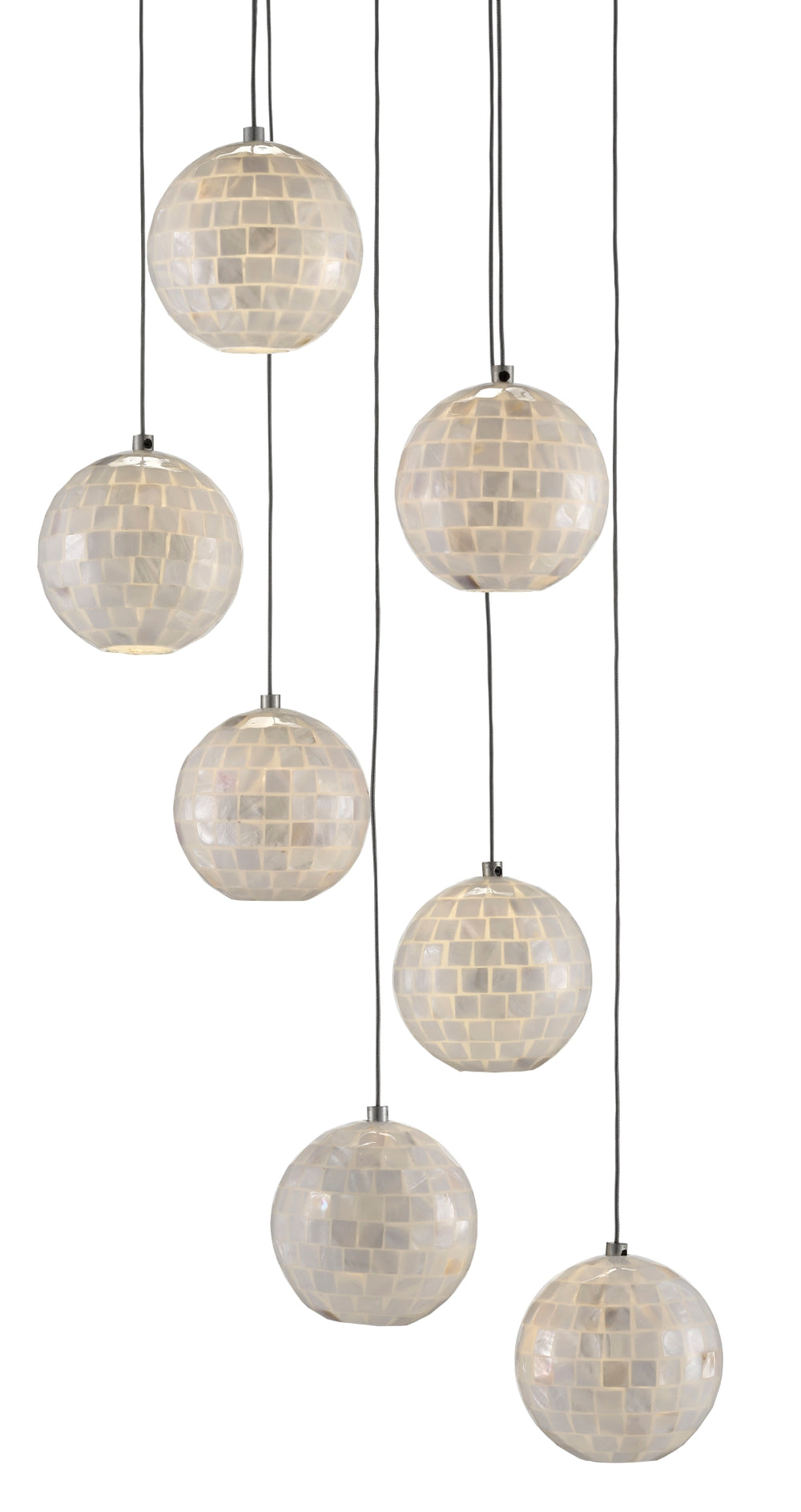 Finhorn 7-Light Multi-Drop Pendant Light with Hand-Applied Mother of Pearl Shades in Silver Finish