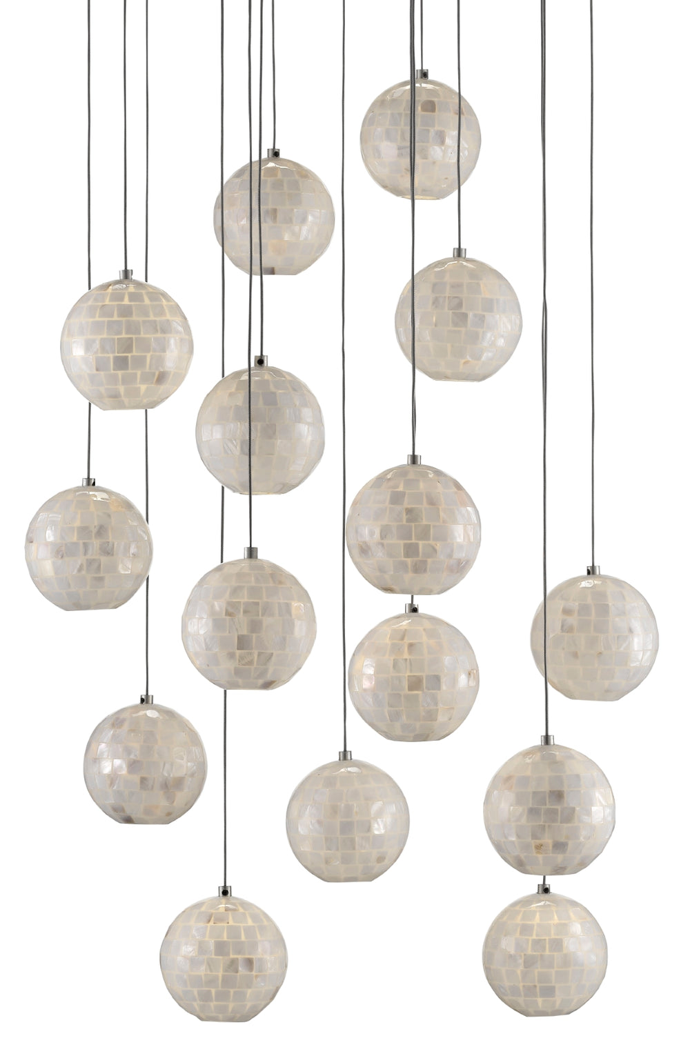 Finhorn Round 15-Light Multi-Drop Pendant Light - Handcrafted Mother of Pearl Shades, Adjustable Height