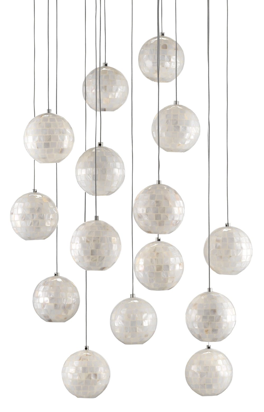 Finhorn Round 15-Light Multi-Drop Pendant Light - Handcrafted Mother of Pearl Shades, Adjustable Height