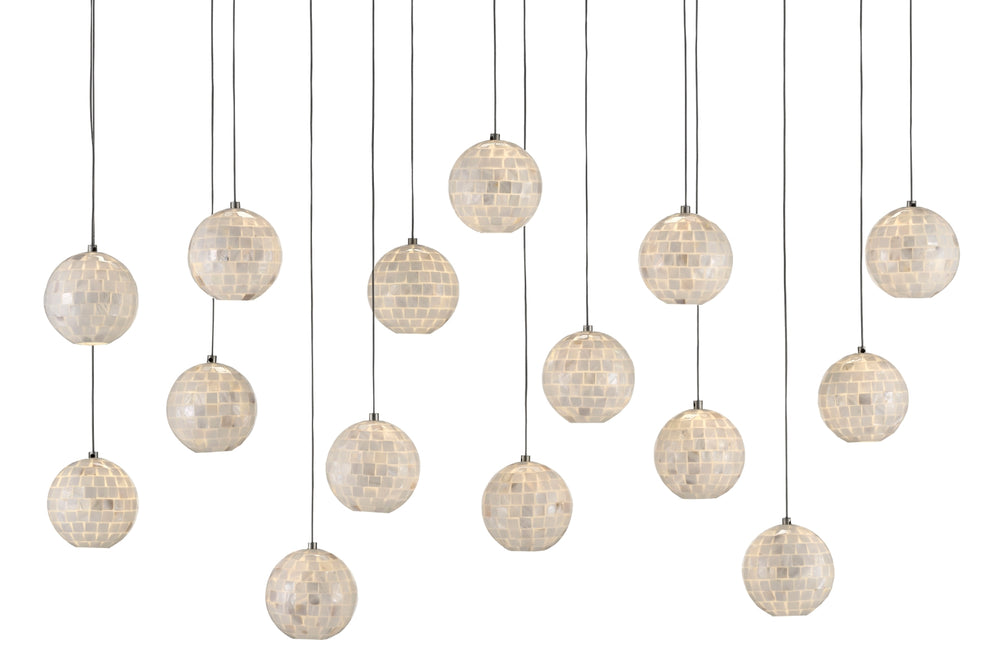 Finhorn 15-Light Multi-Drop Pendant Light with Hand-Applied Mother of Pearl Shades in Silver Finish