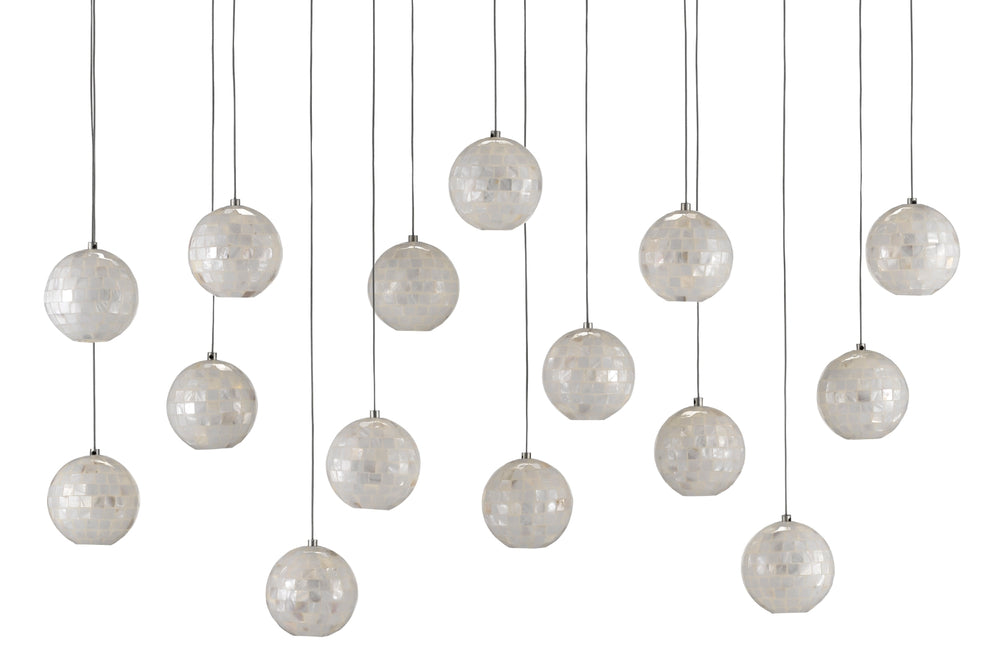 Finhorn 15-Light Multi-Drop Pendant Light with Hand-Applied Mother of Pearl Shades in Silver Finish