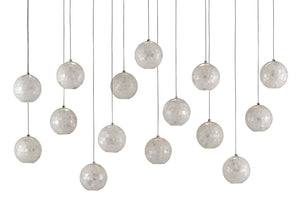 Finhorn 15-Light Multi-Drop Pendant Light with Hand-Applied Mother of Pearl Shades in Silver Finish