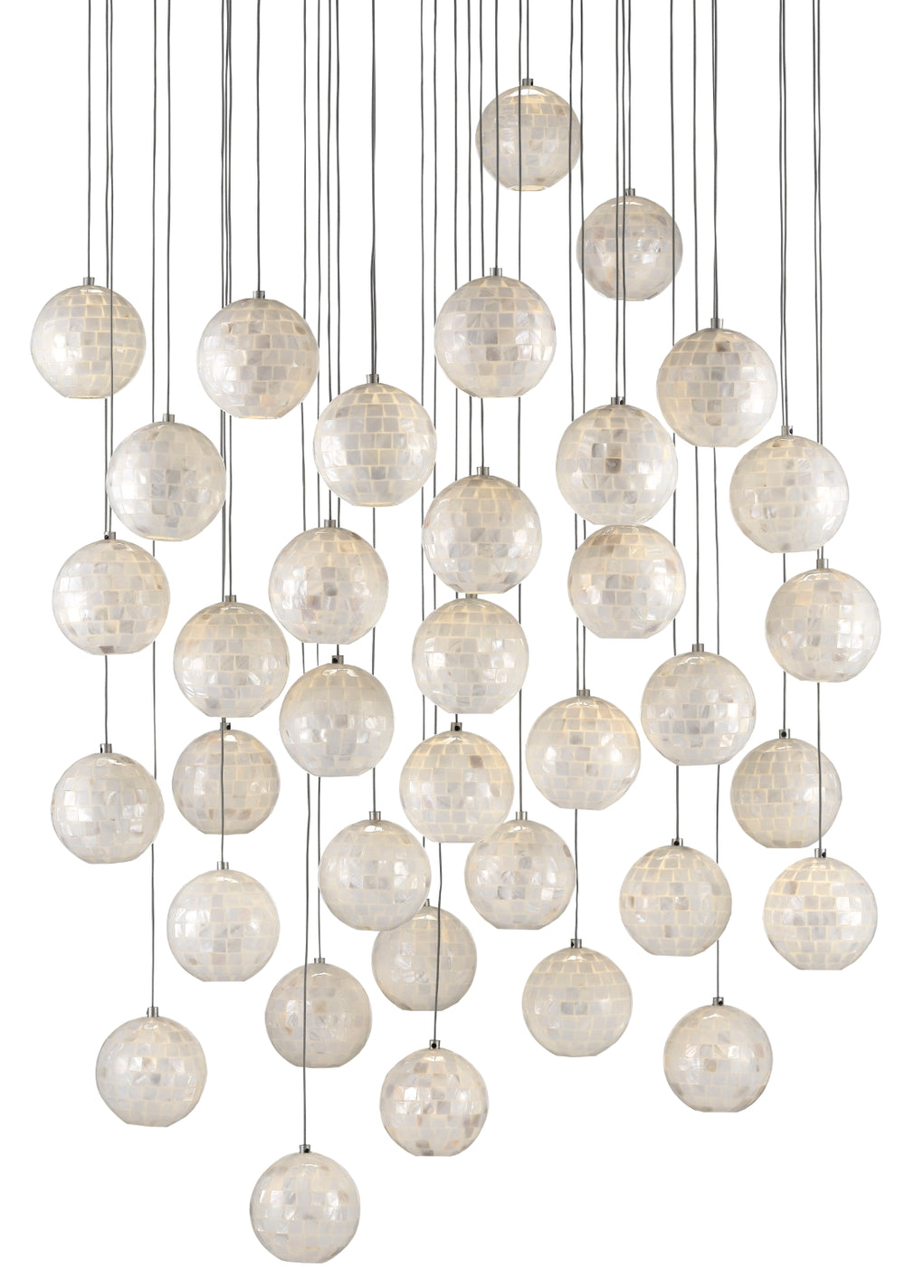Finhorn 36-Light Multi-Drop Pendant - Elegant Handcrafted Mother of Pearl Shades in Silver Finish