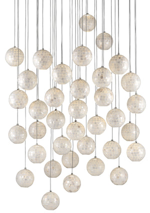 Finhorn 36-Light Multi-Drop Pendant - Elegant Handcrafted Mother of Pearl Shades in Silver Finish