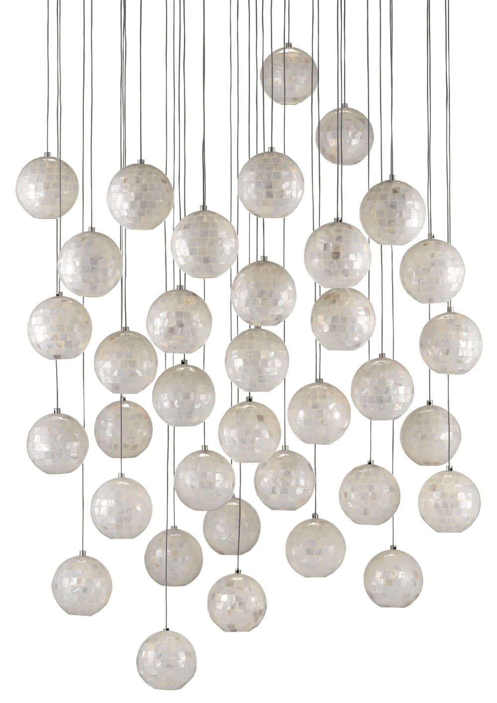 Finhorn 36-Light Multi-Drop Pendant - Elegant Handcrafted Mother of Pearl Shades in Silver Finish