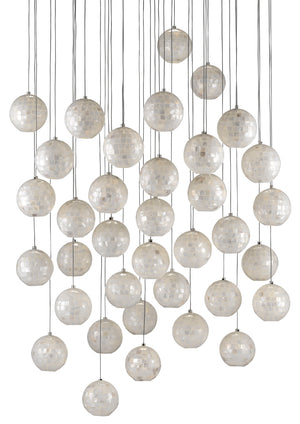 Finhorn 36-Light Multi-Drop Pendant - Elegant Handcrafted Mother of Pearl Shades in Silver Finish