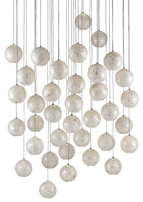 Finhorn 36-Light Multi-Drop Pendant - Elegant Handcrafted Mother of Pearl Shades in Silver Finish