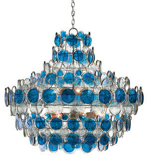 Galahad Blue Chandelier - Stunning Recycled Glass Design with Wrought Iron Frame for Elegant Spaces