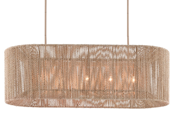 Mereworth Chandelier - Nautical Wrought Iron Design with Natural Abaca Rope Shade for Warm Glow