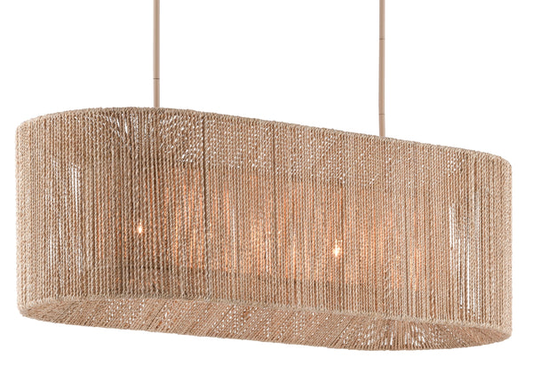Mereworth Chandelier - Nautical Wrought Iron Design with Natural Abaca Rope Shade for Warm Glow