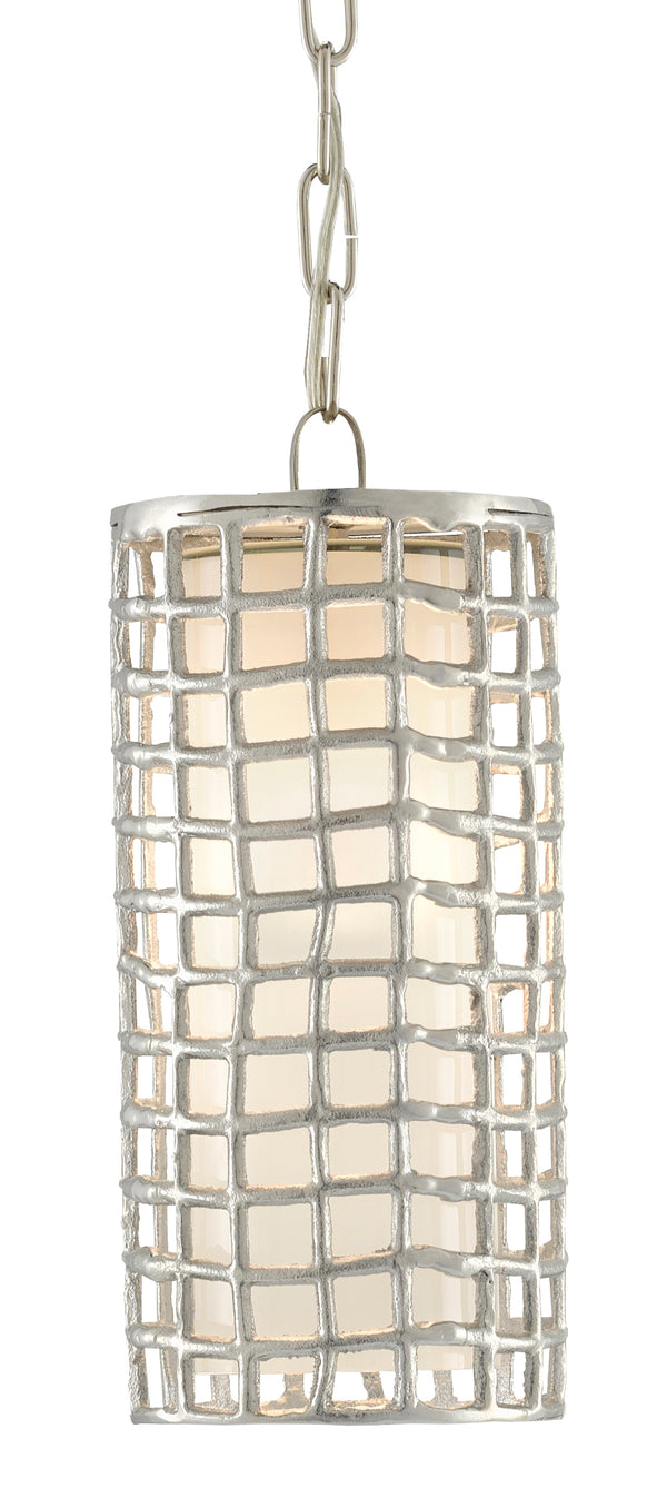 Epigraph Pendant Light - Adjustable Nickel Finish Fixture with Textured Shade & Frosted Glass Diffuser