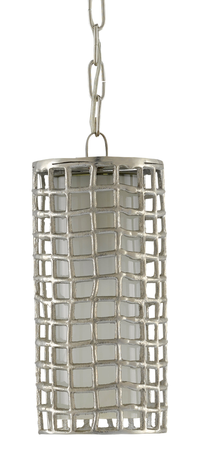 Epigraph Pendant Light - Adjustable Nickel Finish Fixture with Textured Shade & Frosted Glass Diffuser