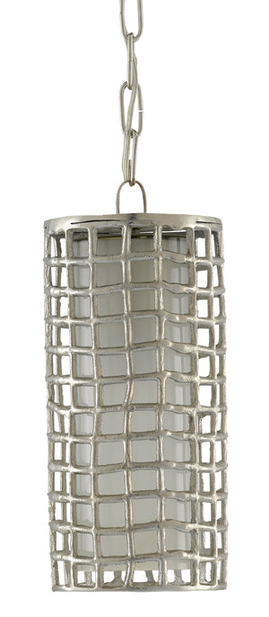Epigraph Pendant Light - Adjustable Nickel Finish Fixture with Textured Shade & Frosted Glass Diffuser