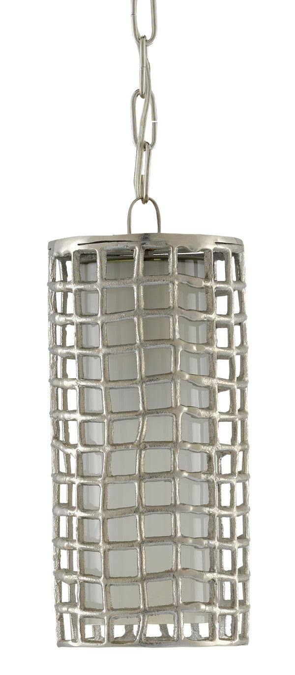Epigraph Pendant Light - Adjustable Nickel Finish Fixture with Textured Shade & Frosted Glass Diffuser