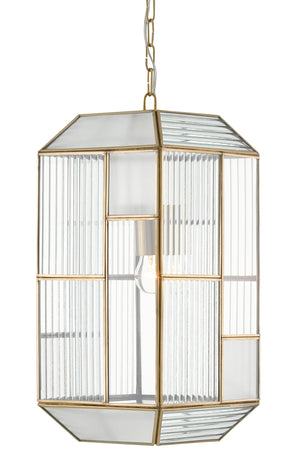 Bardolph Pendant Light - Antique Brass & Architectural Glass Design Inspired by Frank Lloyd Wright