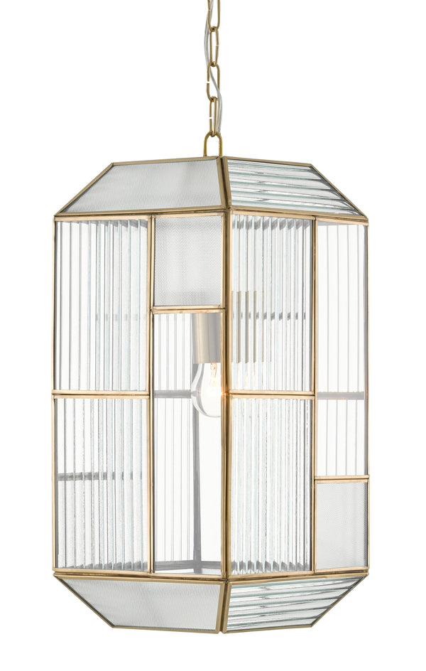 Bardolph Pendant Light - Antique Brass & Architectural Glass Design Inspired by Frank Lloyd Wright
