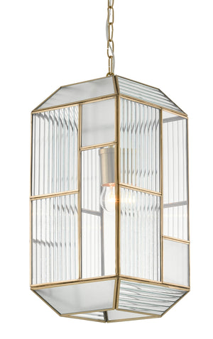 Bardolph Pendant Light - Antique Brass & Architectural Glass Design Inspired by Frank Lloyd Wright