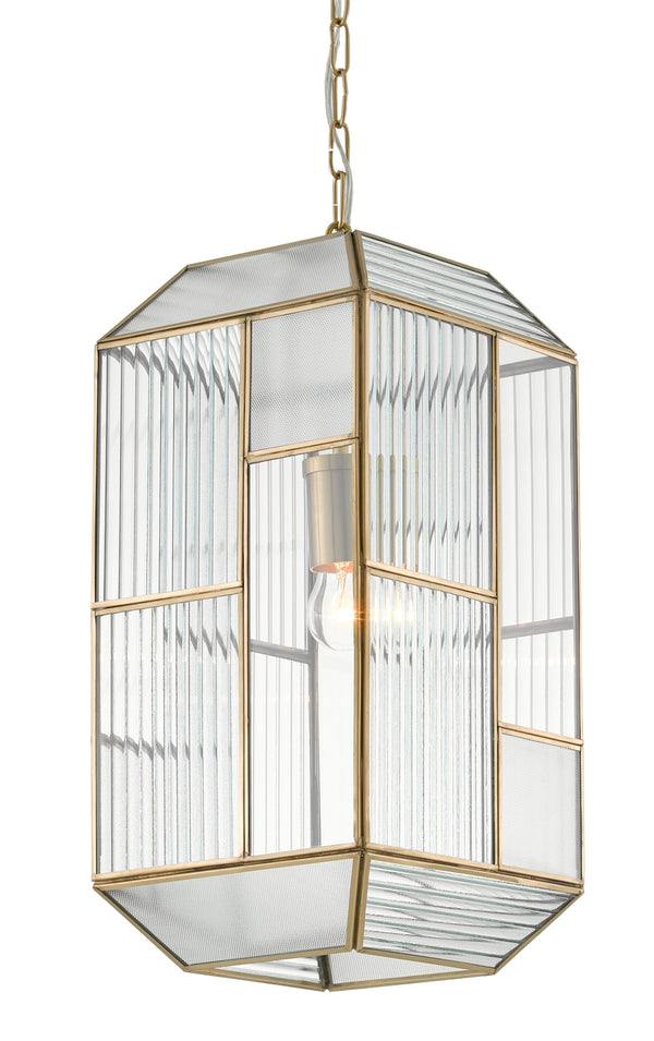 Bardolph Pendant Light - Antique Brass & Architectural Glass Design Inspired by Frank Lloyd Wright