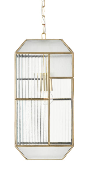 Bardolph Pendant Light - Antique Brass & Architectural Glass Design Inspired by Frank Lloyd Wright