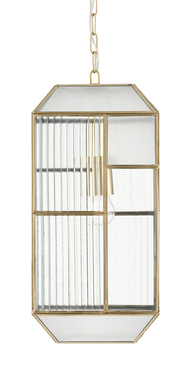 Bardolph Pendant Light - Antique Brass & Architectural Glass Design Inspired by Frank Lloyd Wright