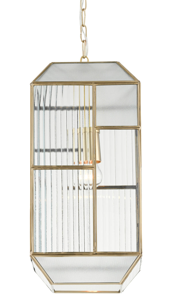 Bardolph Pendant Light - Antique Brass & Architectural Glass Design Inspired by Frank Lloyd Wright