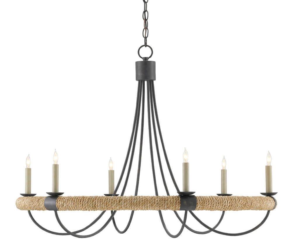 Shipwright Chandelier - Nautical-Inspired Wrought Iron Light Fixture with Abaca Rope Accents