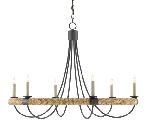 Shipwright Chandelier - Nautical-Inspired Wrought Iron Light Fixture with Abaca Rope Accents