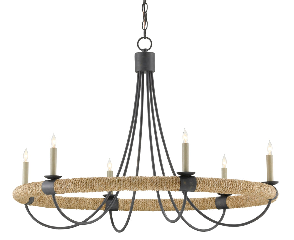 Shipwright Chandelier - Nautical-Inspired Wrought Iron Light Fixture with Abaca Rope Accents