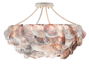 Seahouse Semi-Flush Chandelier: Handcrafted Capiz Shells in Smokewood Finish for Nautical Elegance
