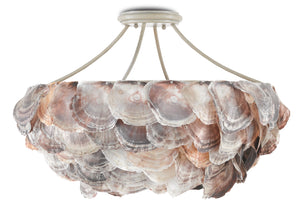 Seahouse Semi-Flush Chandelier: Handcrafted Capiz Shells in Smokewood Finish for Nautical Elegance