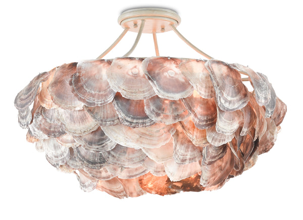 Seahouse Semi-Flush Chandelier: Handcrafted Capiz Shells in Smokewood Finish for Nautical Elegance