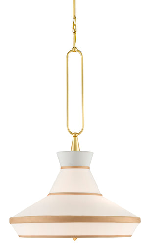 Perth Pendant Light Fixture - Elegant Gold Leaf & Off-White Drum Shade with Adjustable Height Options