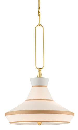 Perth Pendant Light Fixture - Elegant Gold Leaf & Off-White Drum Shade with Adjustable Height Options