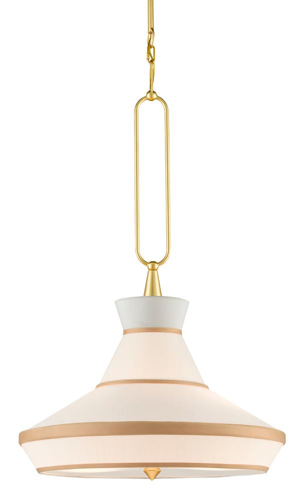 Perth Pendant Light Fixture - Elegant Gold Leaf & Off-White Drum Shade with Adjustable Height Options