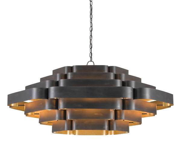 Bailey Chandelier - Bunny Williams Collection, French Black & Gold Leaf, 9-Light Wrought Iron Design