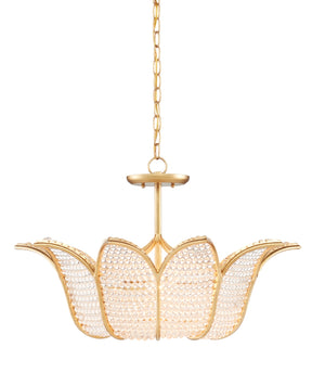 Bebe Chandelier by Bunny Williams - Elegant Gold Leaf Design with Clear Glass Beads for Stunning Illumination