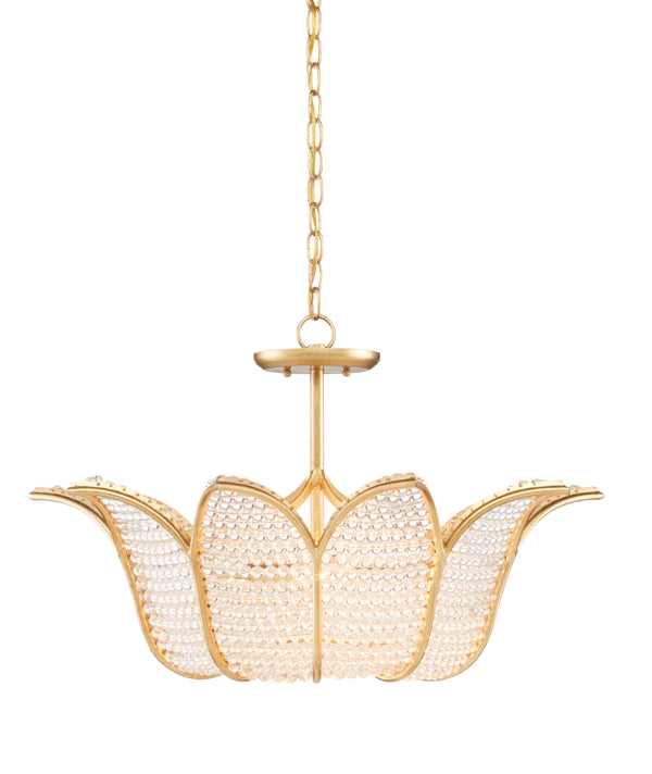 Bebe Chandelier by Bunny Williams - Elegant Gold Leaf Design with Clear Glass Beads for Stunning Illumination