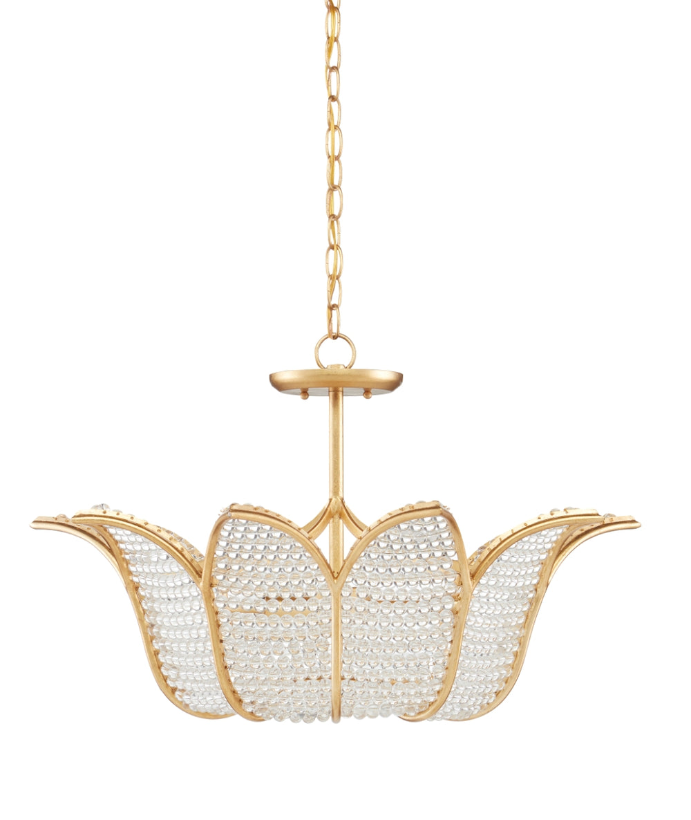 Bebe Chandelier by Bunny Williams - Elegant Gold Leaf Design with Clear Glass Beads for Stunning Illumination