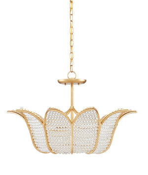 Bebe Chandelier by Bunny Williams - Elegant Gold Leaf Design with Clear Glass Beads for Stunning Illumination