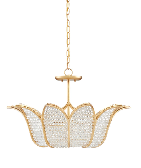 Bebe Chandelier by Bunny Williams - Elegant Gold Leaf Design with Clear Glass Beads for Stunning Illumination