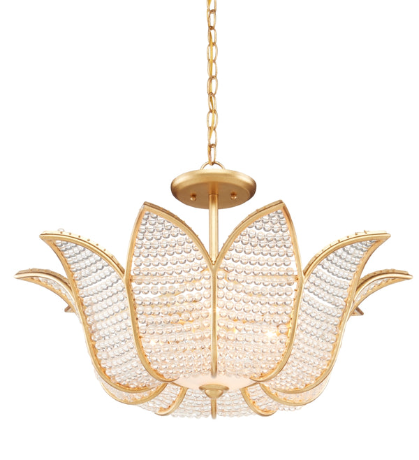 Bebe Chandelier by Bunny Williams - Elegant Gold Leaf Design with Clear Glass Beads for Stunning Illumination