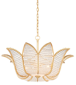 Bebe Chandelier by Bunny Williams - Elegant Gold Leaf Design with Clear Glass Beads for Stunning Illumination