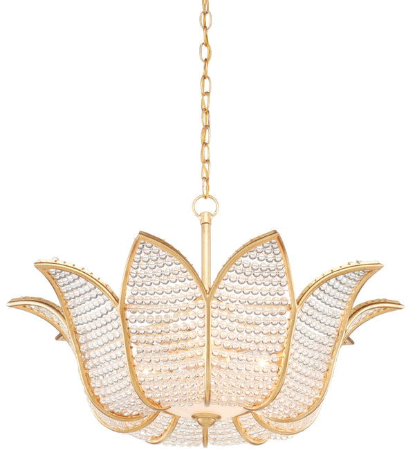 Bebe Chandelier by Bunny Williams - Elegant Gold Leaf Design with Clear Glass Beads for Stunning Illumination