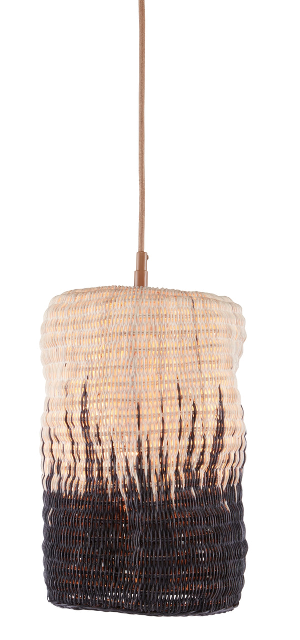 Comme Des Paniers Cylinder Pendant Light - Elegant Two-Tone Wicker Design with Adjustable Height