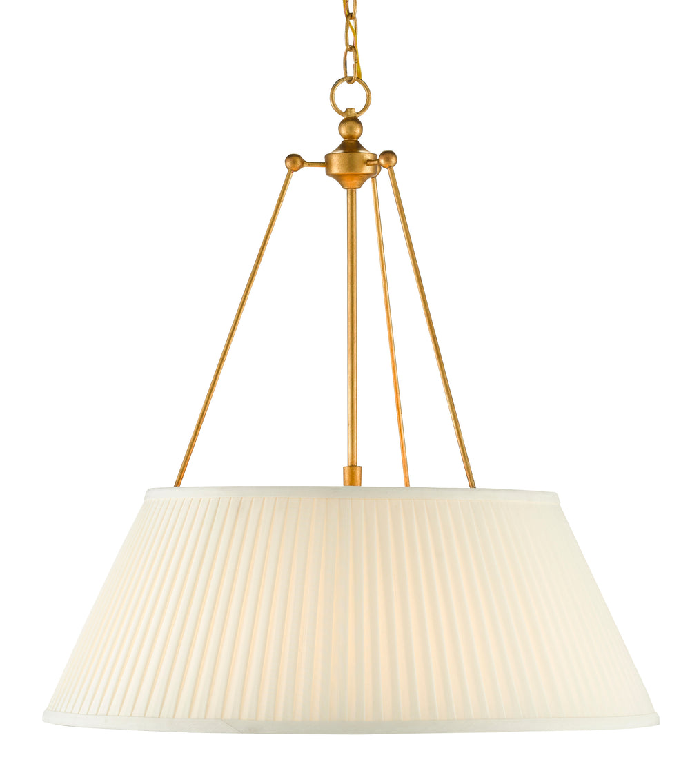 Lytham Pendant Light - Antique Gold Leaf Modern Fixture with Pleated Shade, Adjustable Height Design