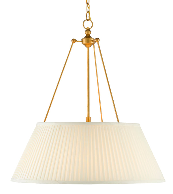 Lytham Pendant Light - Antique Gold Leaf Modern Fixture with Pleated Shade, Adjustable Height Design
