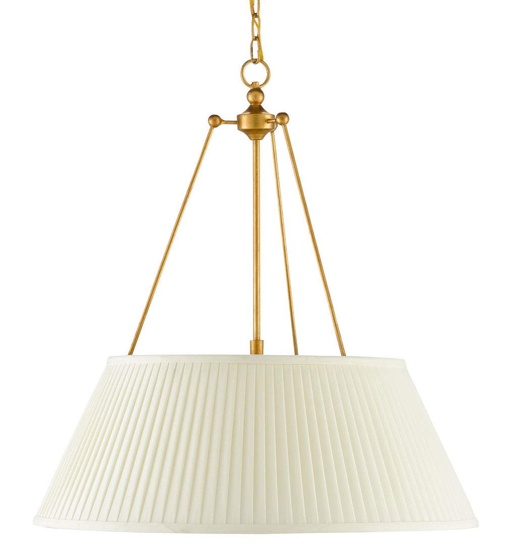 Lytham Pendant Light - Antique Gold Leaf Modern Fixture with Pleated Shade, Adjustable Height Design