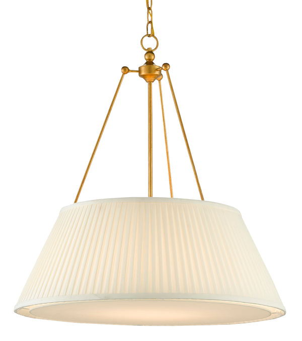 Lytham Pendant Light - Antique Gold Leaf Modern Fixture with Pleated Shade, Adjustable Height Design